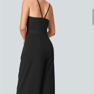 HALARA Black Wide-Leg Jumpsuit with Slim Double Straps